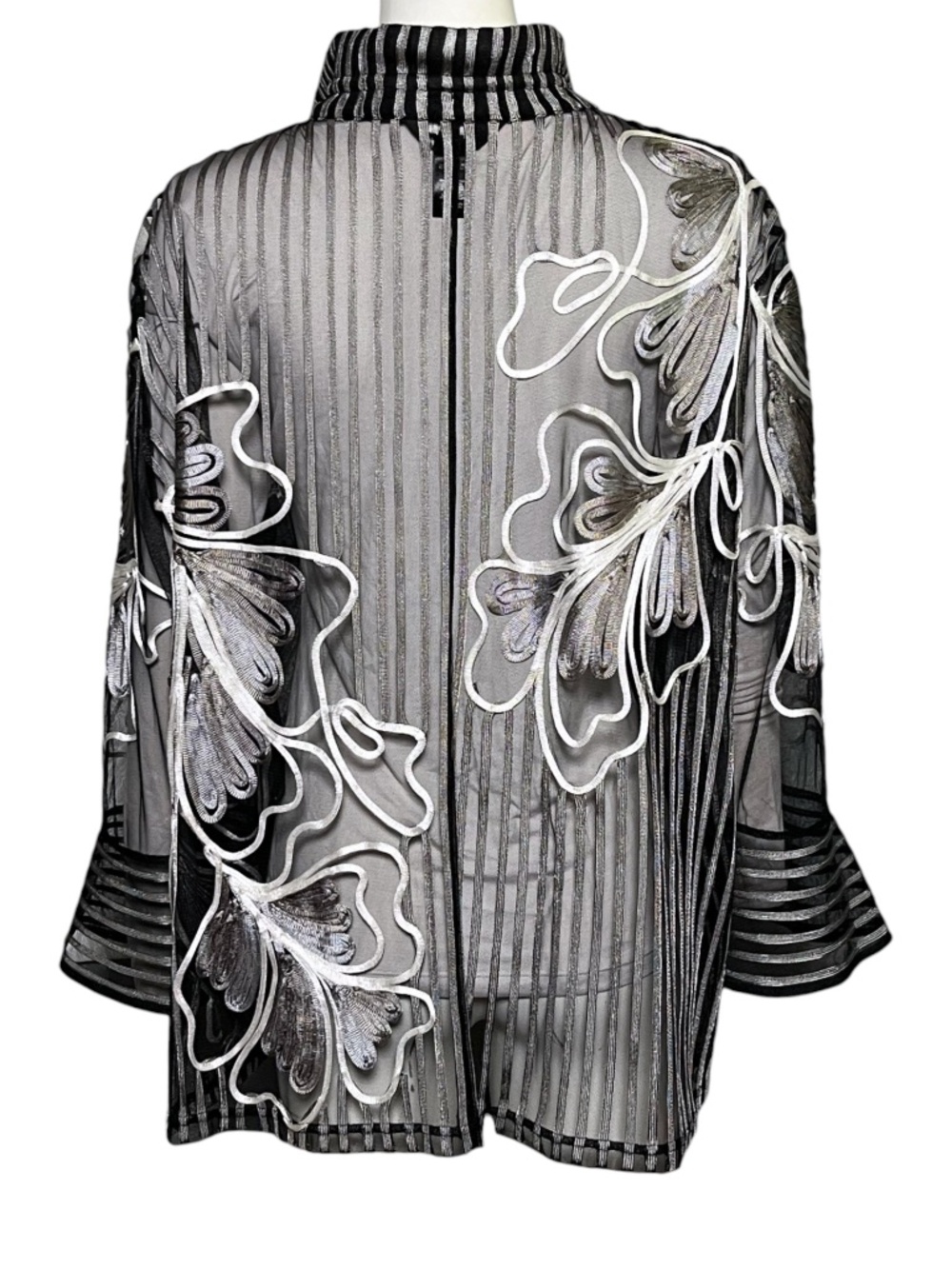 Ali Miles 1X Sheer Mesh Tunic Art To Wear Floral Jacket Top Wire Collar - Picture 4 of 10